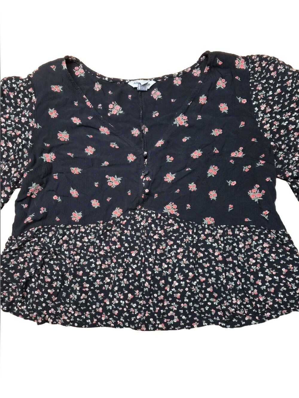 Arizona Roses On Black  Top Bell Sleeves Large